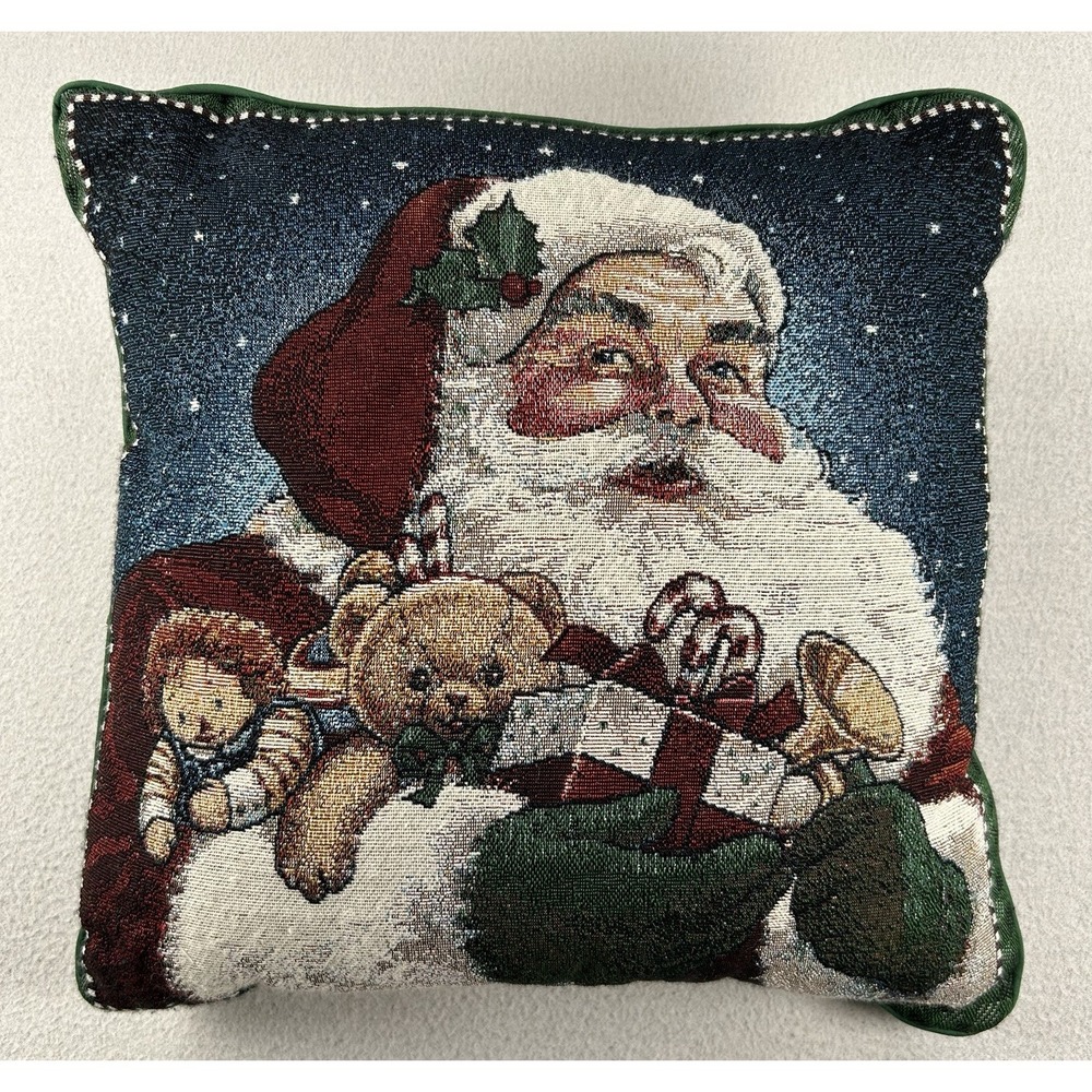 Vintage Tapestry Christmas Throw Pillow Santa Claus 14"x14"